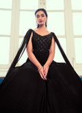 Black Sequence Embroidery Cape Style Designer Gown In USA Germany