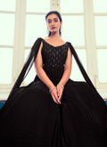 Black Sequence Embroidery Cape Style Designer Gown In USA Germany