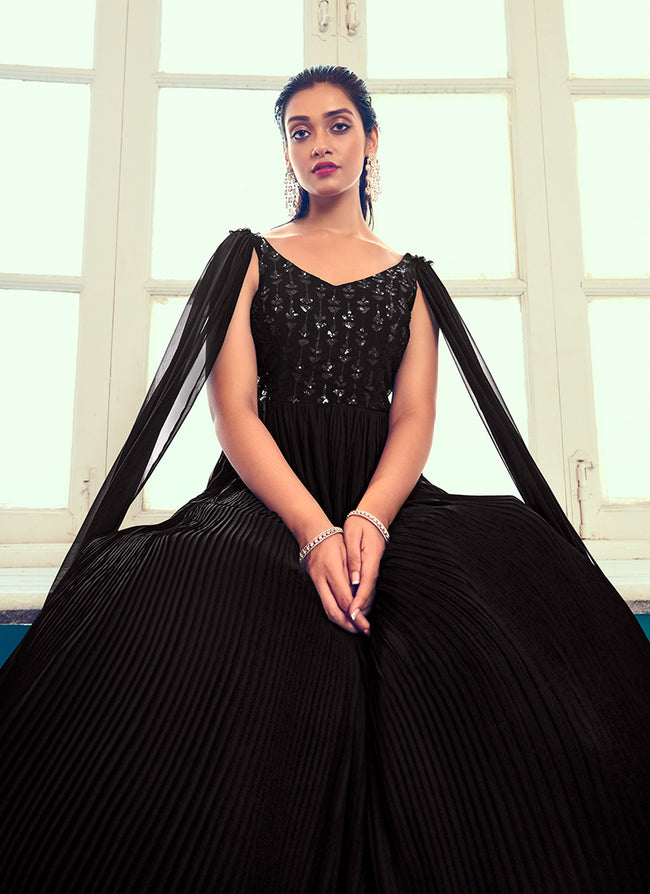 Buy Black Engagement Dress for Photo Shoots and Photography Gown With  Ruffle Cape Dramatic Dress Mermaid Style the Patrician Cape Gown Online in  India - Etsy
