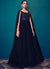 Navy Blue Sequence Embroidery Cape Style Designer Gown