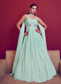 Sea Green Sequence Embroidery Designer Festive Gown