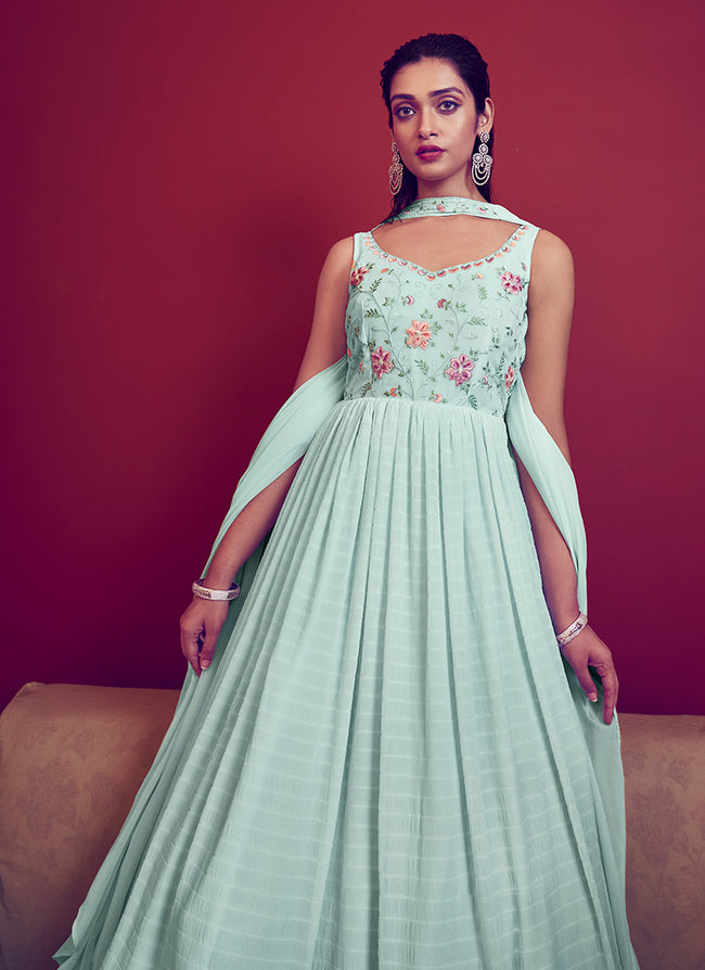 Buy Libas Art Sea Green Embellished Net Gown Dress Online at Rs.6399 | Libas