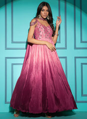 Pink Sequence Embroidery Ombré Kalidar Anarkali Gown