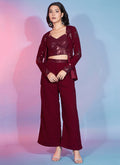 Maroon Sequence Embellished Co-Ord Style Pant Suit