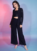 Navy Blue Sequence Embellished Co-Ord Style Pant Suit