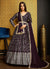 Wine Golden Foil Printed Anarkali Gown With Dupatta