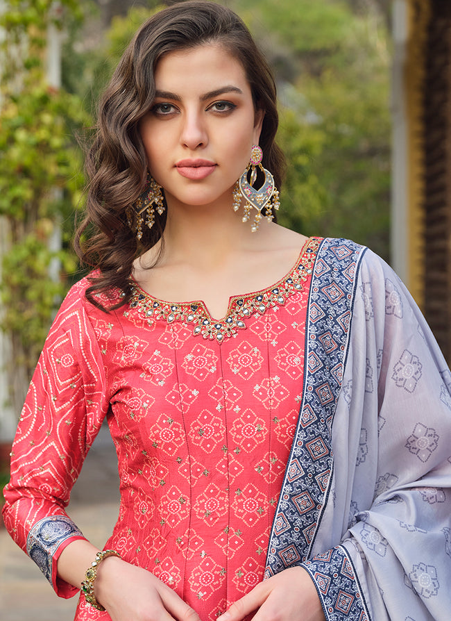 Red And Blue Khatli Anarkali Gown In USA UK