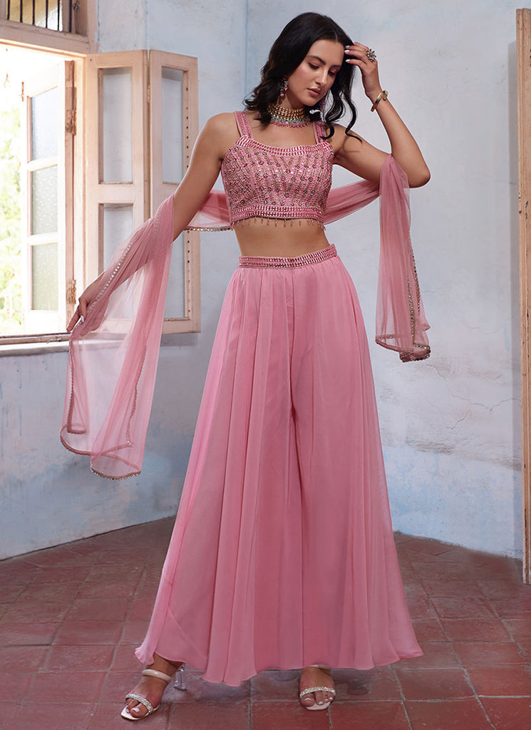 Light Pink Multi Embroidery Sharara Choli And Dupatta