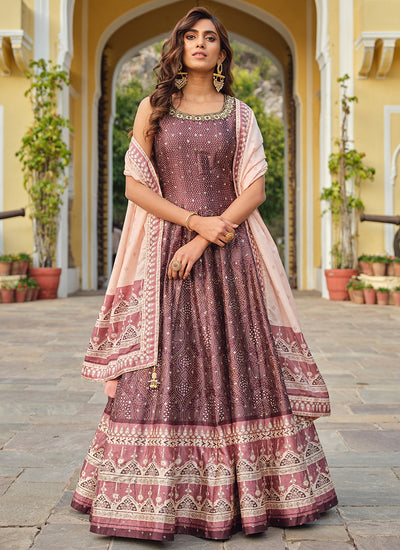 Mauve Purple Khatli Embroidered Traditional Anarkali Gown