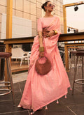 Peach Zari Weaved Handloom Viscose Silk Saree