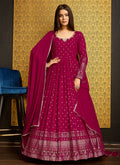 Pink Golden Foil Printed Anarkali Gown With Dupatta