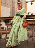 Green Zari Weaved Handloom Viscose Silk Saree