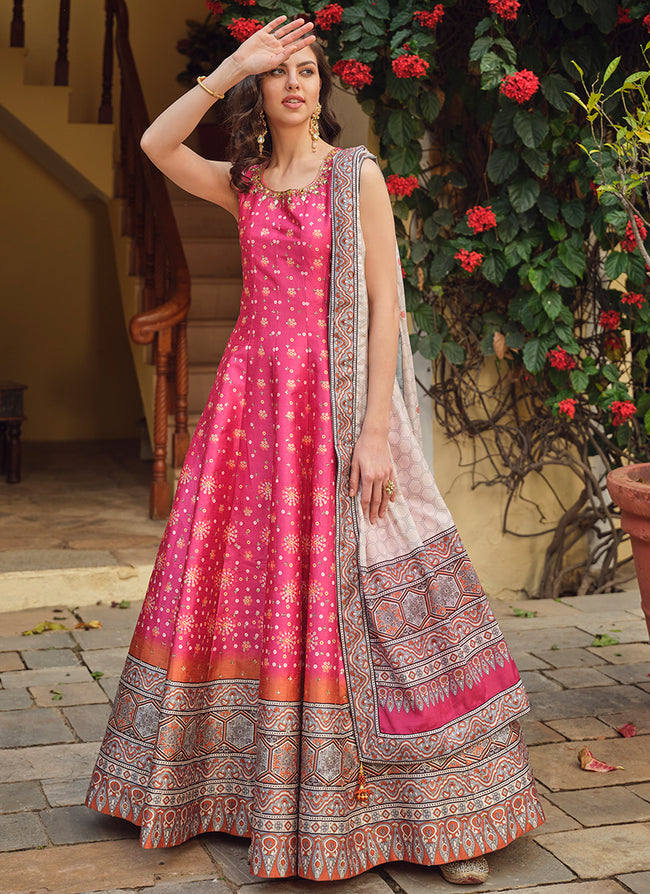 Buy Designer Sarees, Salwar Kameez, Kurtis & Tunic and Lehenga  Choli.Delightful Dusty Pink Anarkali Salwar Kameez