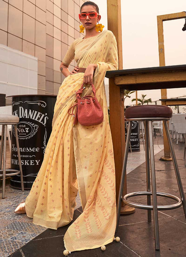Yellow Zari Weaved Handloom Viscose Silk Saree