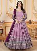 Purple Metallic Foil Work Embellished Anarkali Gown And Dupatta