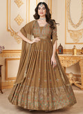 Mustard Yellow Metallic Foil Work Embellished Anarkali Gown And Dupatta