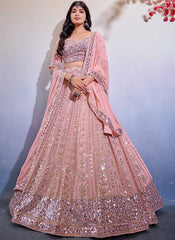 Light Pink Sequence Embroidery Wedding Lehenga Choli