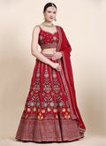 Bridal Red Multi Thread Embroidery Wedding Lehenga Choli In USA UK