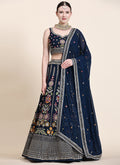 Navy Blue Multi Thread Embroidery Wedding Lehenga Choli