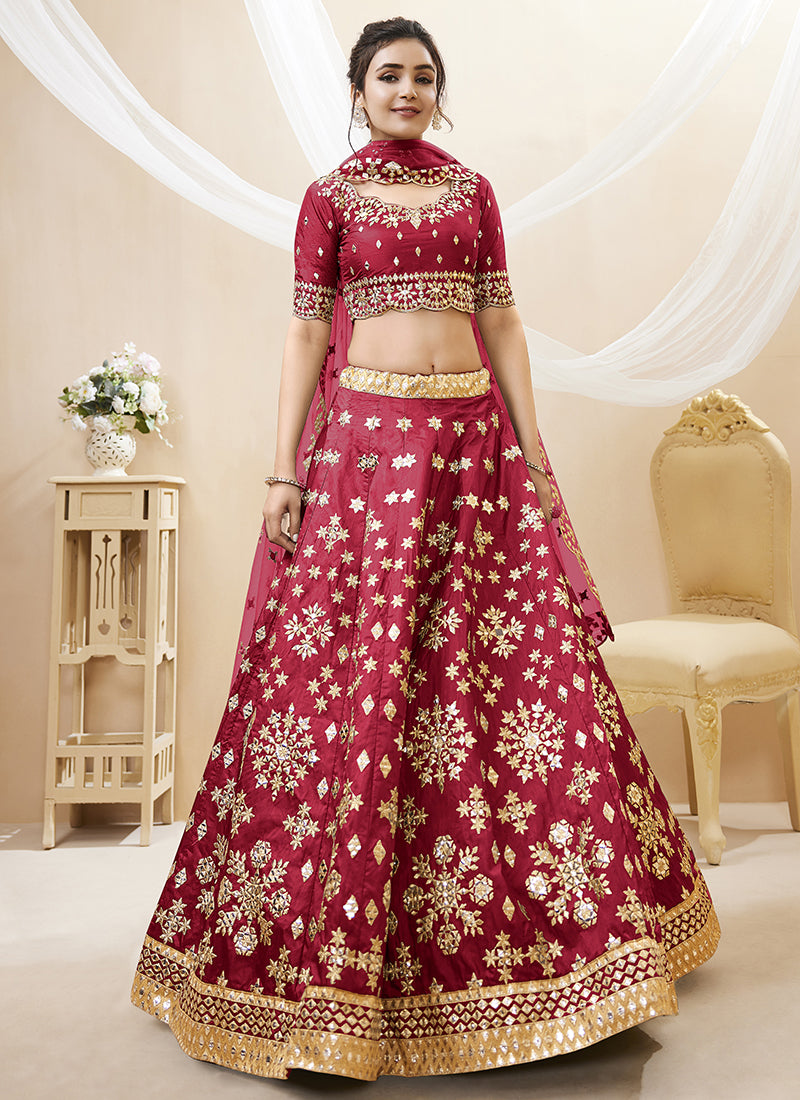 Maroon Mirror Embroidery Lehenga Choli In USA UK