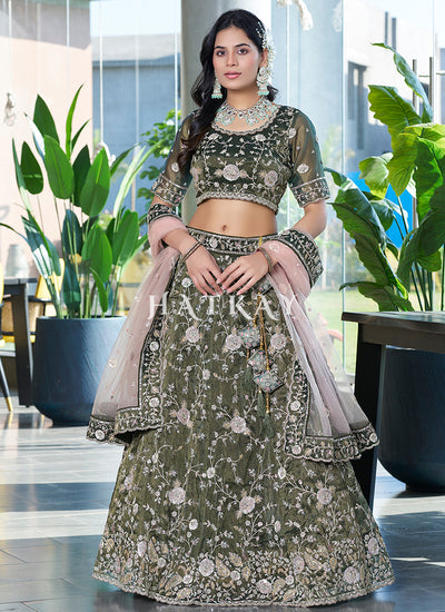 Green Embroidered Wedding Lehenga Choli