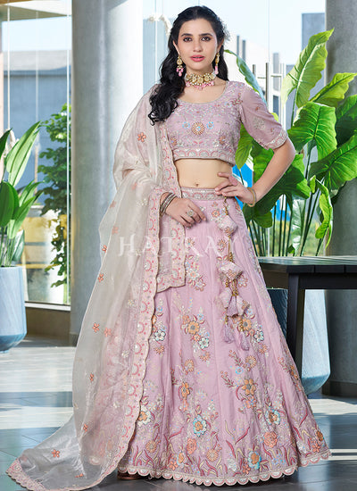 Lilac Embroidered Wedding Lehenga Choli