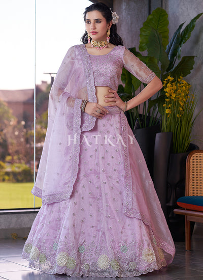Lavender Embroidered Wedding Lehenga Choli