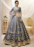 Deep Grey Mirror Embroidery Traditional Lehenga Choli