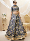 Deep Grey Mirror Embroidery Lehenga Choli In USA UK