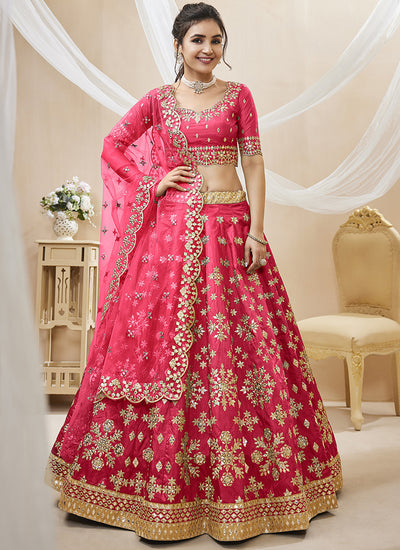Pink Mirror Embroidery Traditional Lehenga Choli