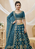 Turquoise Mirror Embroidery Lehenga Choli In USA