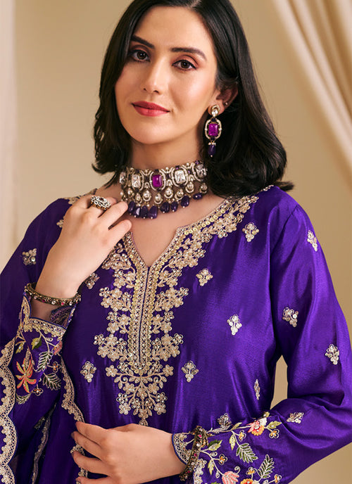 Violet Embroidery Sharara Suit