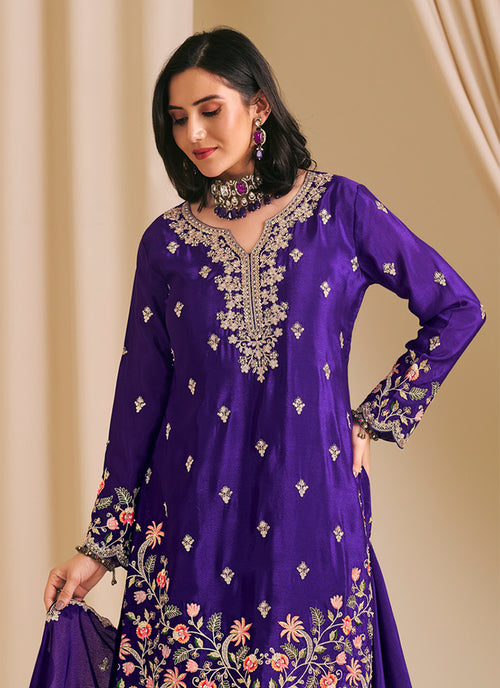 Violet Embroidery Sharara Suit