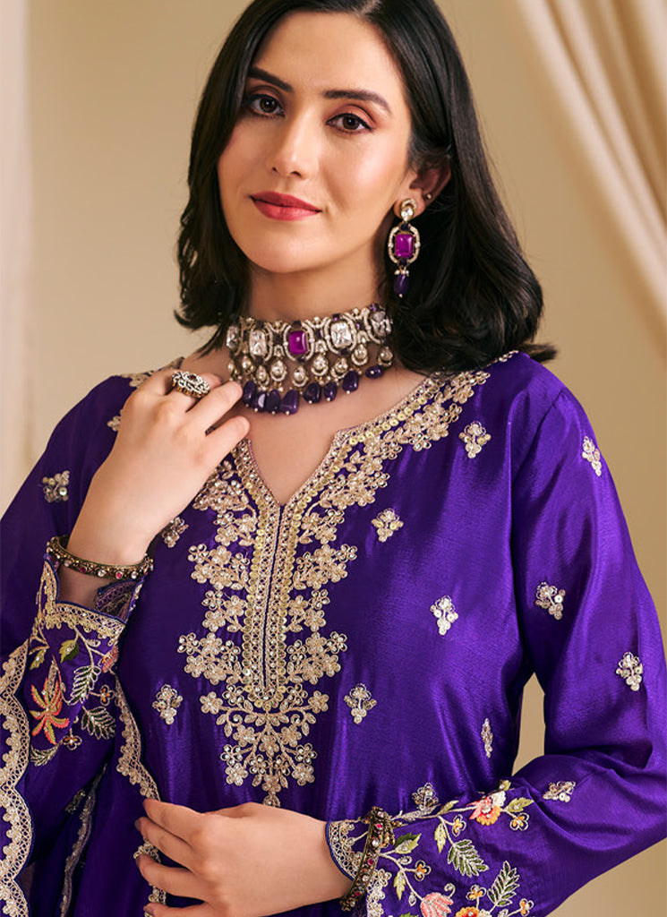 Violet Embroidery Sharara Suit