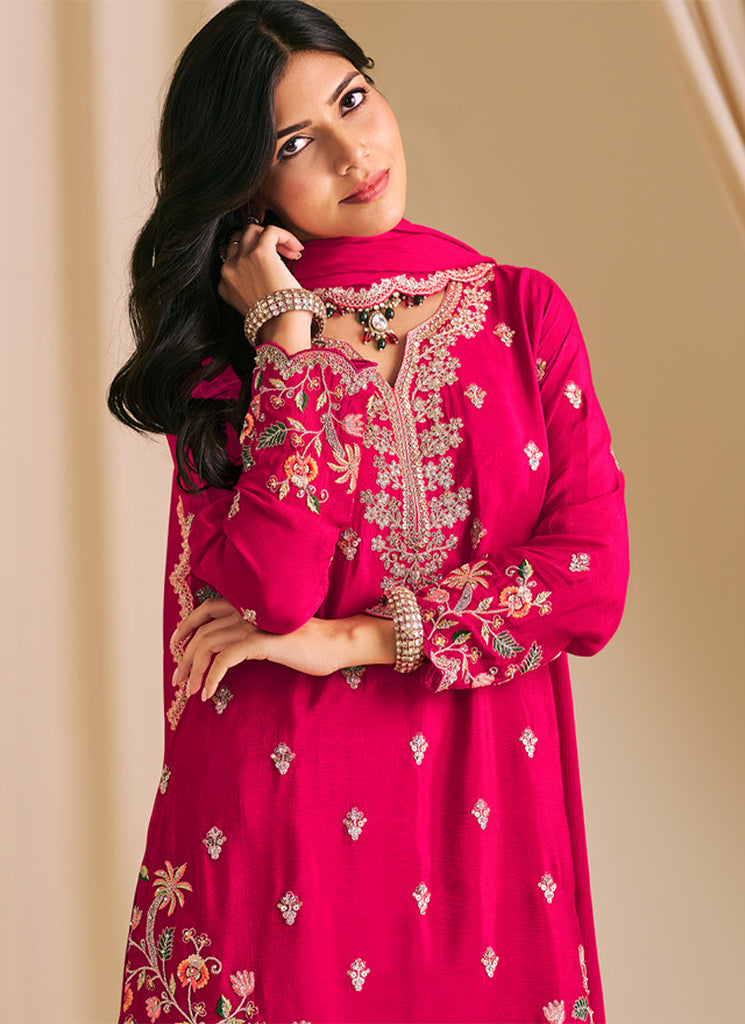 Magenta Pink Embroidery Sharara Suit