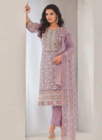 Lavender Embroidery Pakistani Pant Style Suit