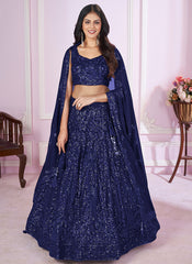 Royal Blue Sequence Embroidery Traditional Festive Lehenga Choli