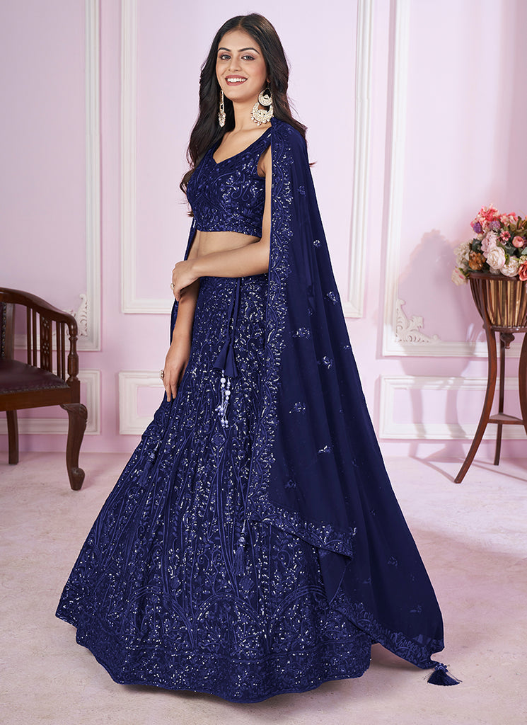 Royal Blue Sequence Embroidery Traditional Festive Lehenga Choli plus-size