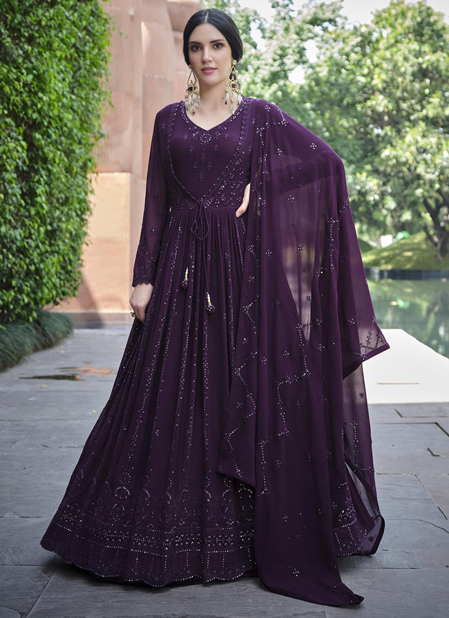 Purple Sequence Embroidery Georgette Anarkali Gown 