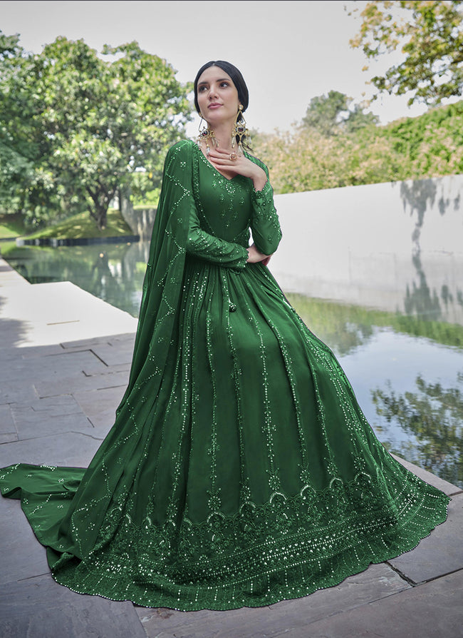 Buy Anarkali Suit - Green Sequence Embroidery Georgette Anarkali Gown In  USA UK CANADA
