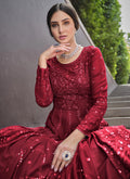 Red Sequence Embroidery Georgette Anarkali Gown In USA UK Canada