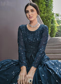 Blue Sequence Embroidery Georgette Anarkali Gown In USA UK Australia