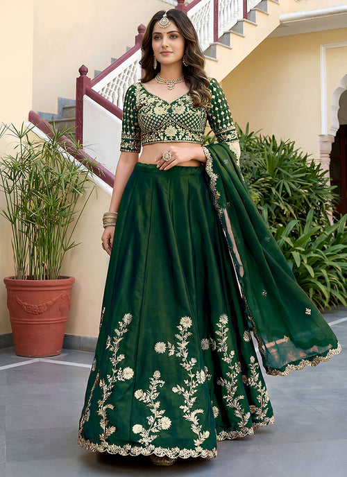 Green Embroidered Silk Lehenga Choli