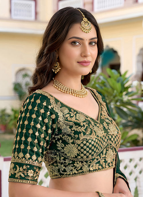 Green Embroidered Silk Lehenga Choli