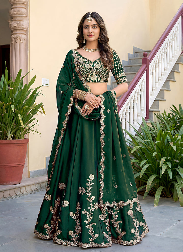 Green Embroidered Silk Lehenga Choli