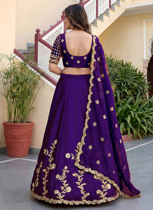 Violet Embroidered Silk Lehenga Choli