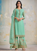 Sea Green Multi Embroidered Wedding Palazzo Suit