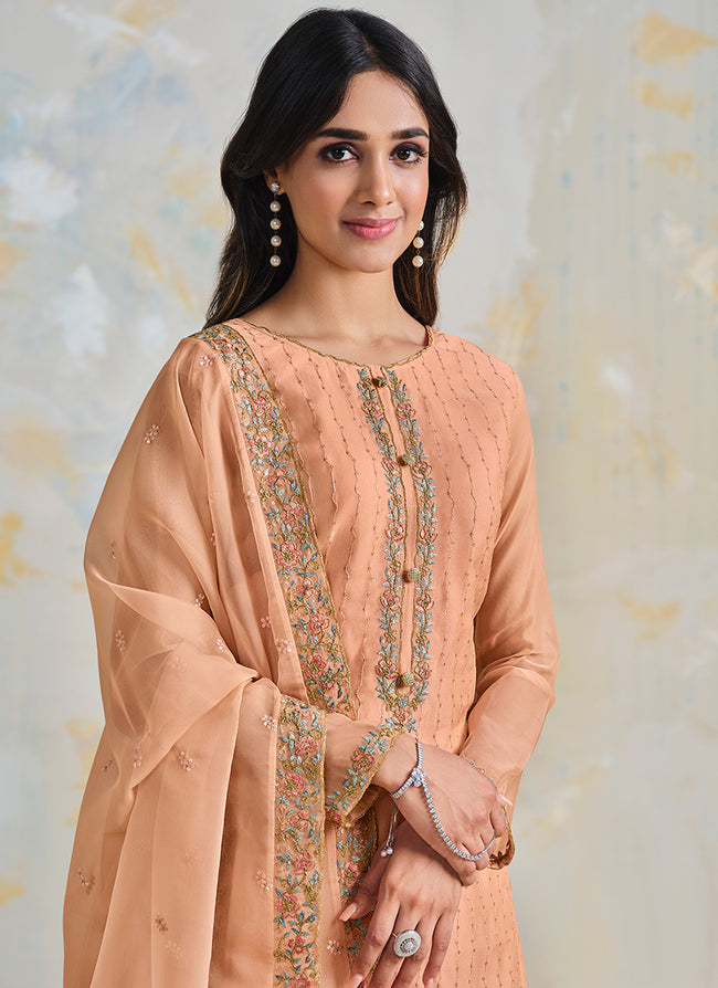 Peach Multi Embroidered Palazzo Suit In USA UK Canada