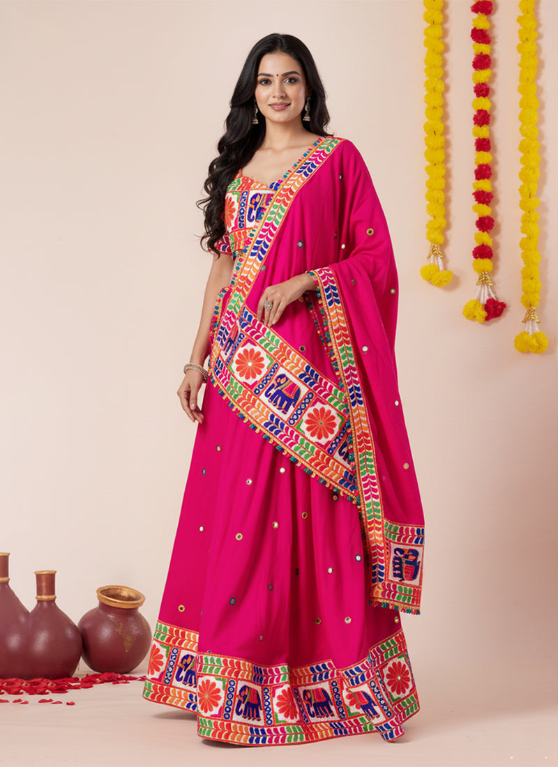 Pink Multi Embroidered Navratri Lehenga Choli