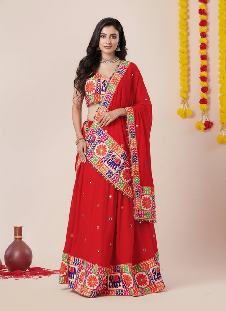Red Multi Embroidered Navratri Lehenga Choli